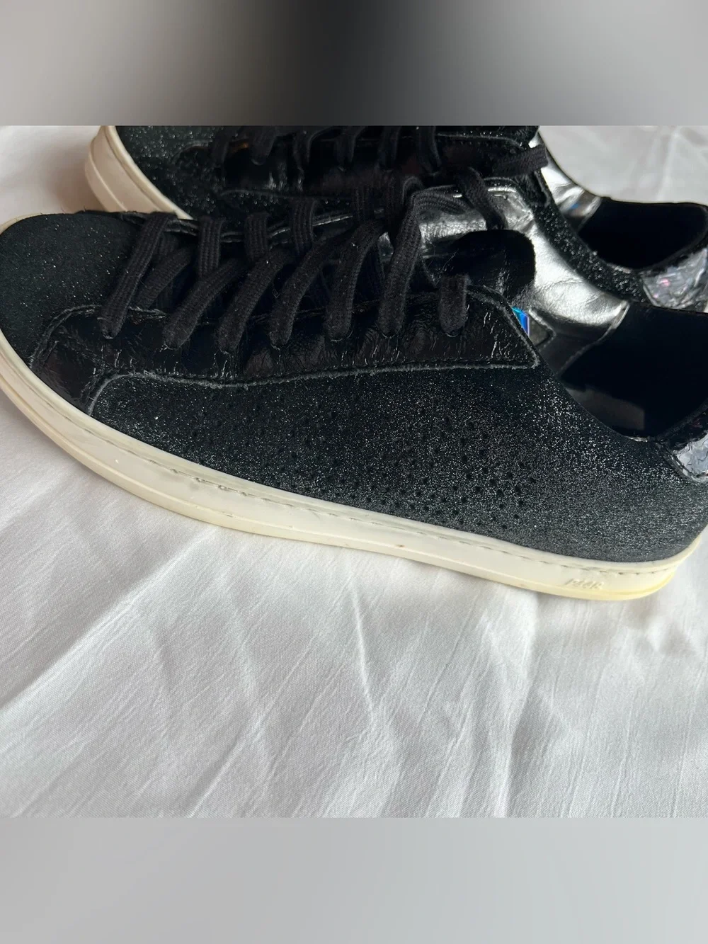 P448 Black Glitter Sneakers with Blue Iridescent Tongue size EU 36 or US 6